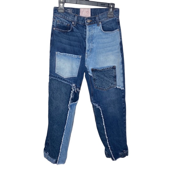 Revice Denim Blue Matchmaker high rise patchwork Straight Leg crop jeans size 26 - Picture 2 of 15